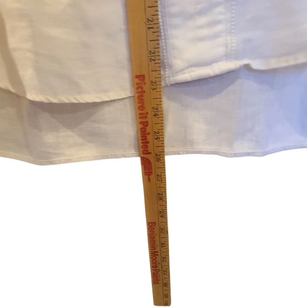 J. Crew 100% Linen Top 16 White Embroidered Short Sleeves V-neck Lightweight‎